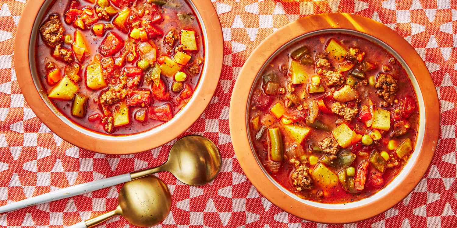 Man tasting hamburger soup